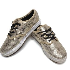 Vans Authentic Lo Pro Womens Size 5 Gold Cracked Foil Metallic Sneakers Skate
